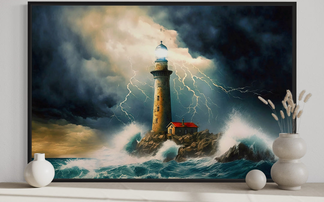 Nautical wall decor - Lighthouse In Stormy Ocean Nautical Wall Art