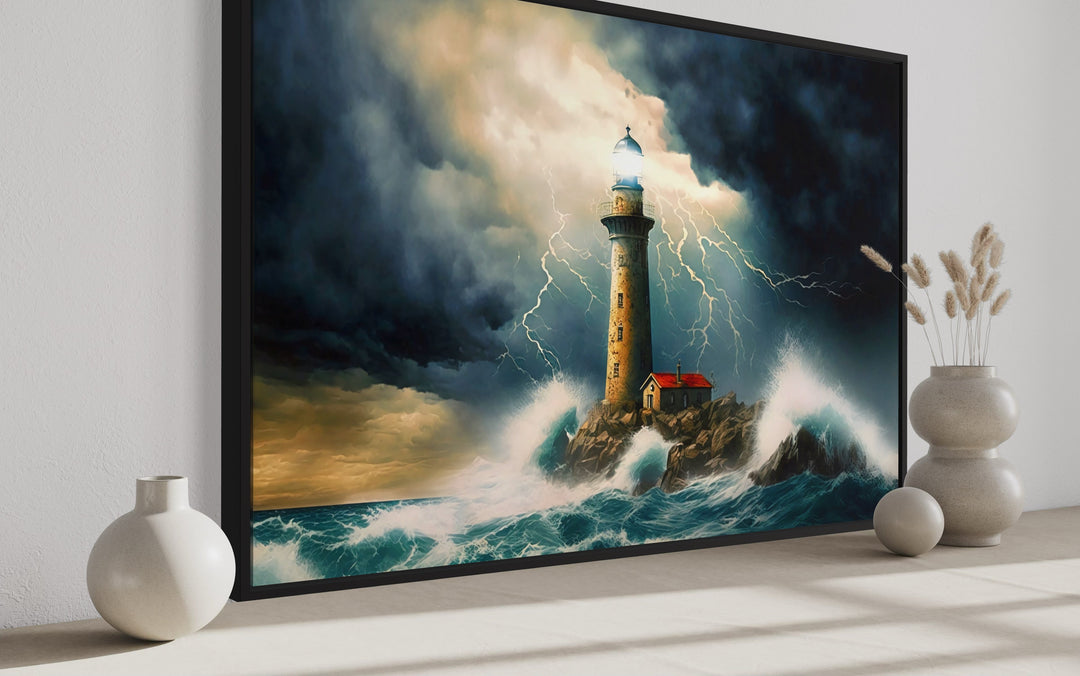 Nautical wall decor - Lighthouse In Stormy Ocean Nautical Wall Art