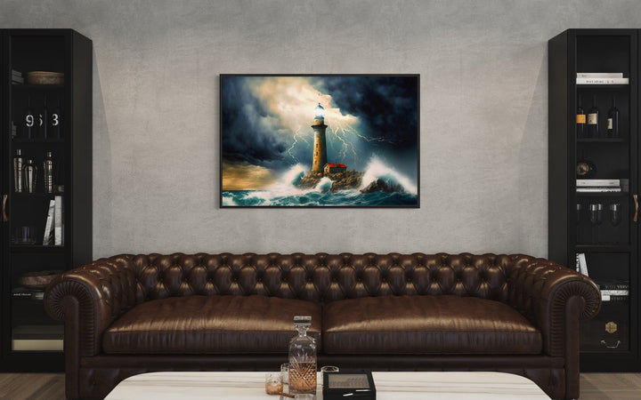 Lighthouse In Stormy Ocean Nautical Wall Art