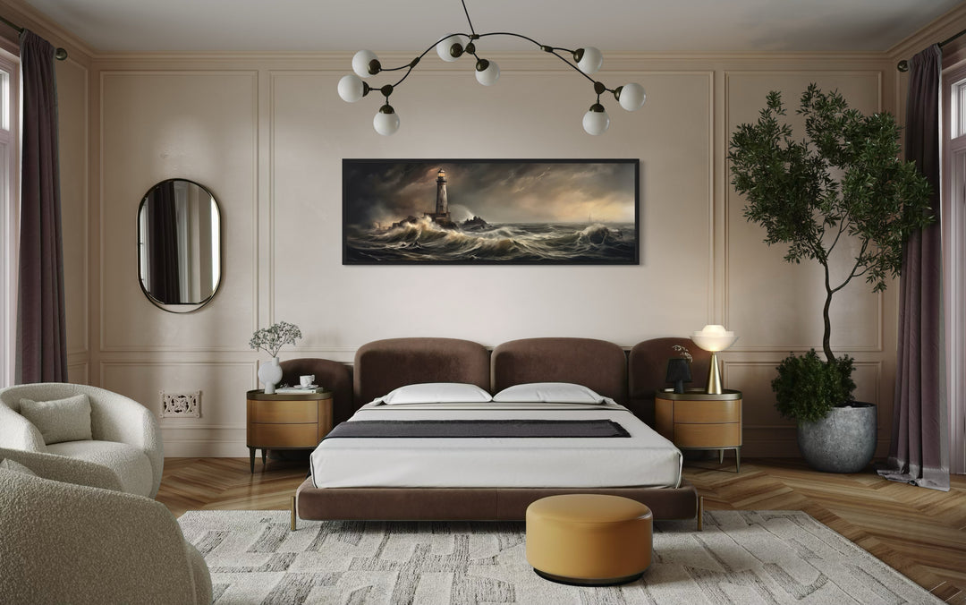 Lighthouse in Storm Large Panoramic Nautical Wall Art