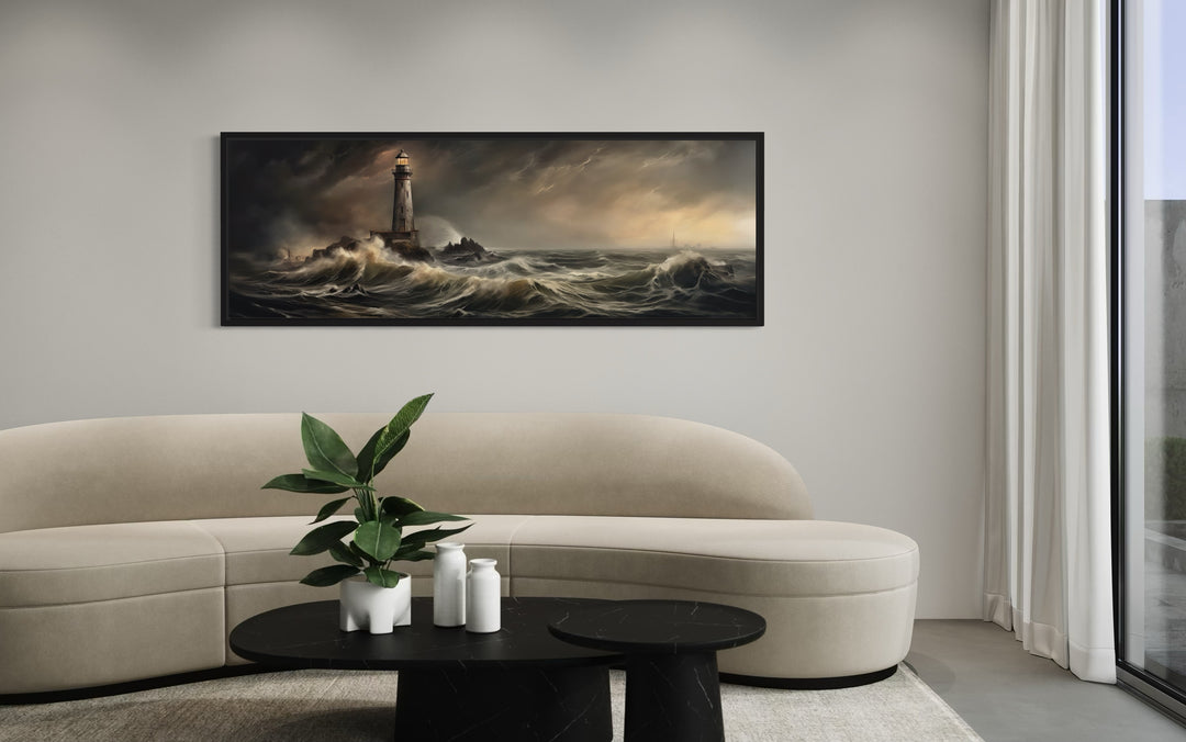 Lighthouse in Storm Large Panoramic Nautical Wall Art
