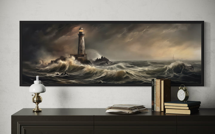 Lighthouse in Storm Large Panoramic Nautical Wall Art