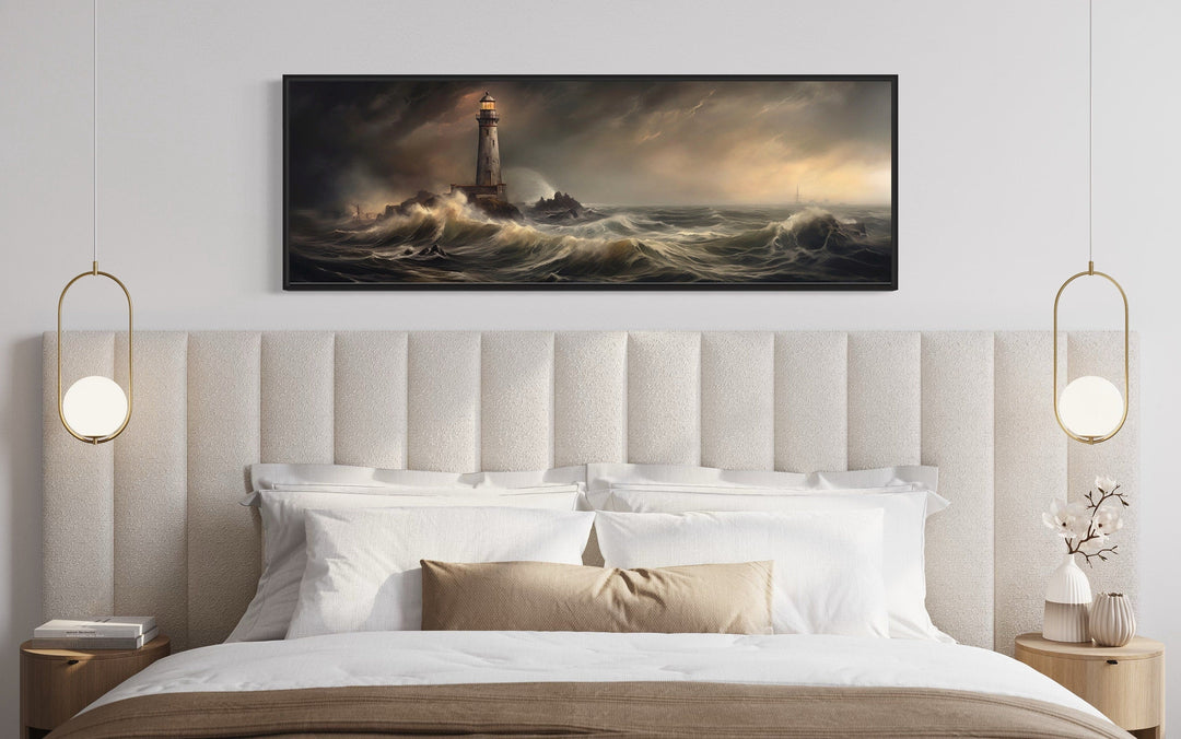 Lighthouse in Storm Large Panoramic Nautical Wall Art