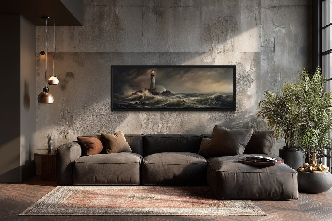 Lighthouse in Storm Large Panoramic Nautical Wall Art