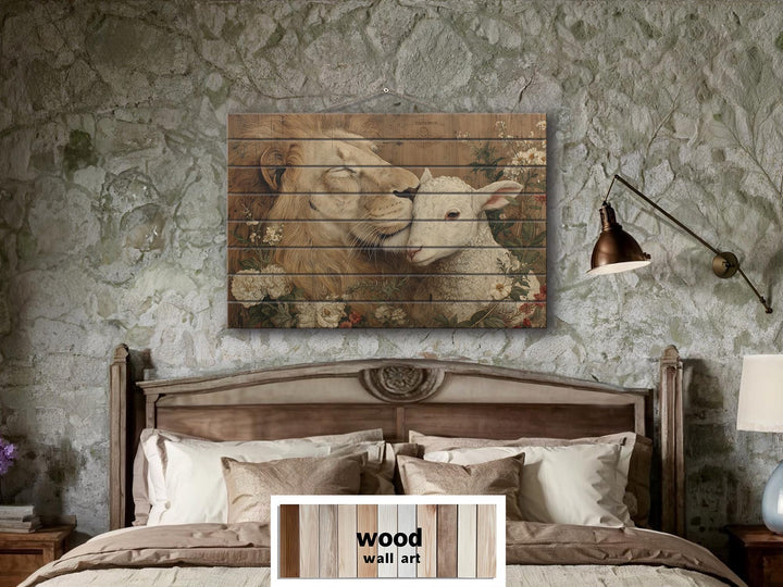Lion And Lamb Distressed Wood Wall Art