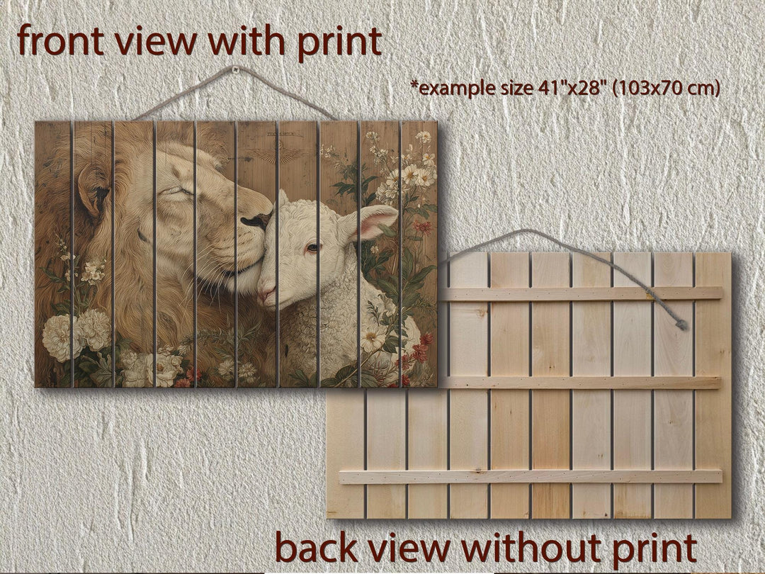 Lion And Lamb Distressed Wood Wall Art
