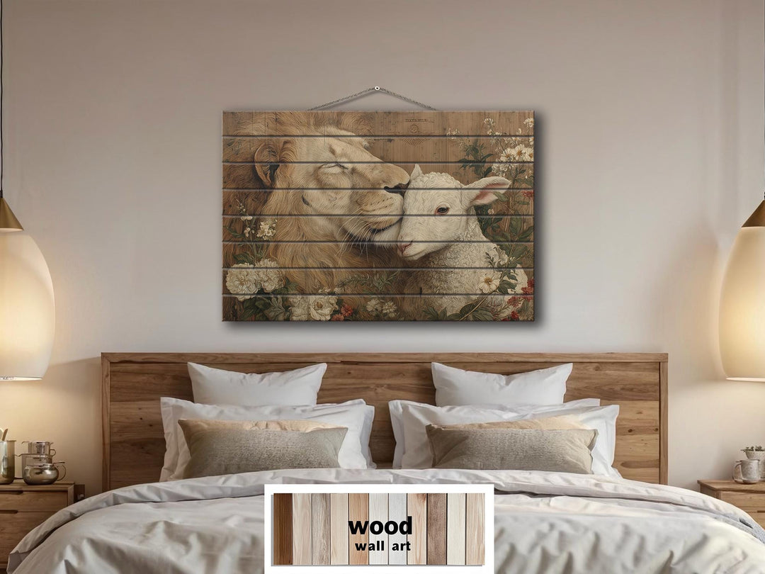 Lion And Lamb Distressed Wood Wall Art