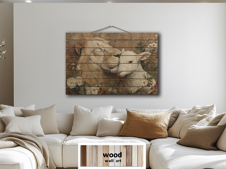 Lion And Lamb Distressed Wood Wall Art