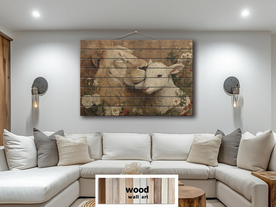 Lion And Lamb Distressed Wood Wall Art