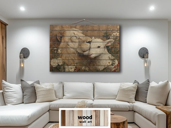 Lion And Lamb Distressed Wood Wall Art