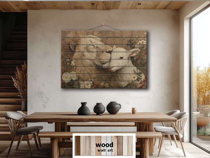 Lion And Lamb Distressed Wood Wall Art