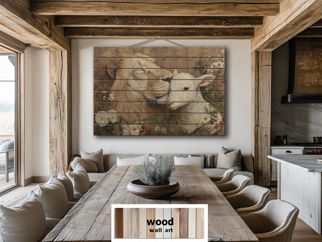 Lion And Lamb Distressed Wood Wall Art