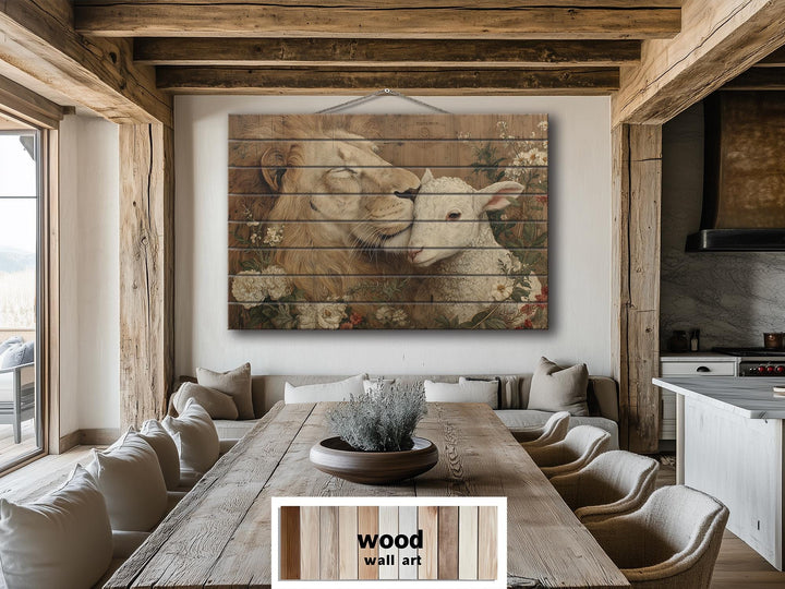 Lion And Lamb Distressed Wood Wall Art
