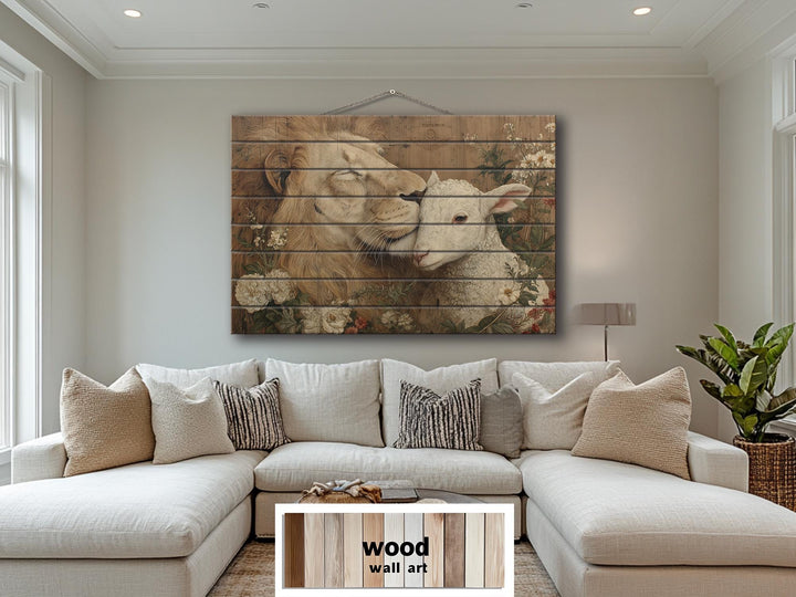 Lion And Lamb Distressed Wood Wall Art