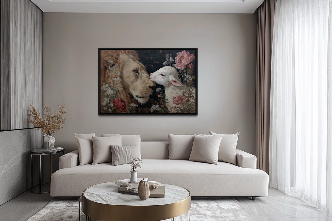 Lion And Lamb Framed Canvas Wall Art