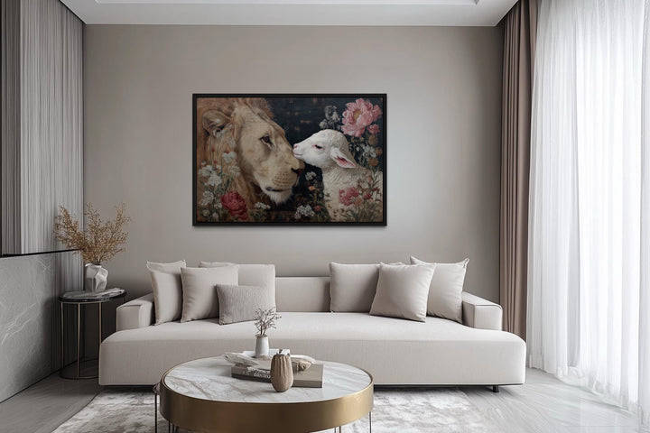 Lion And Lamb Framed Canvas Wall Art