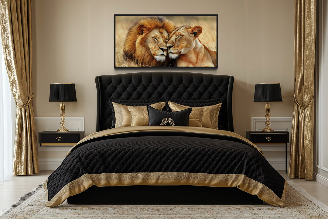 Lion And Lioness Photo Style Romantic Framed Canvas Wall Art