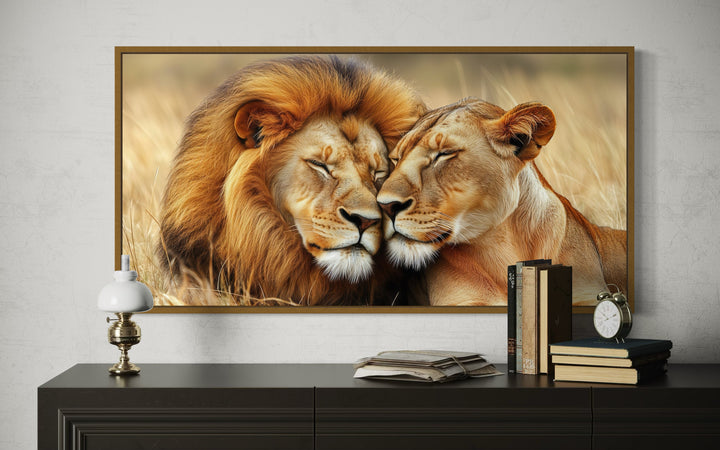 Lion And Lioness Photo Style Romantic Framed Canvas Wall Art