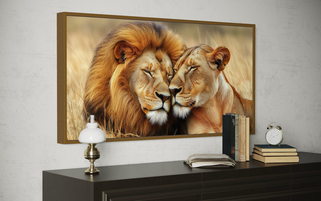 Lion And Lioness Photo Style Romantic Framed Canvas Wall Art