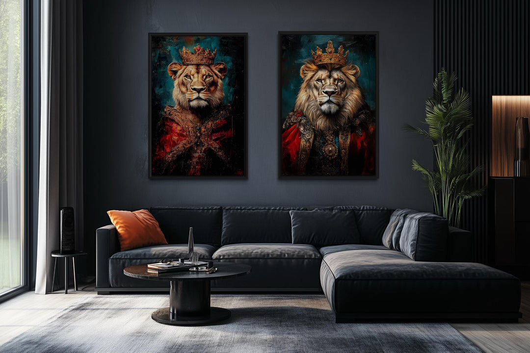 Lion King And Queen Victorian Portrait Set of 2 Wall Art