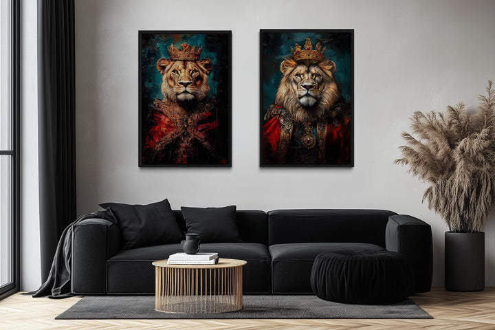 Lion King And Queen Victorian Portrait Set of 2 Wall Art