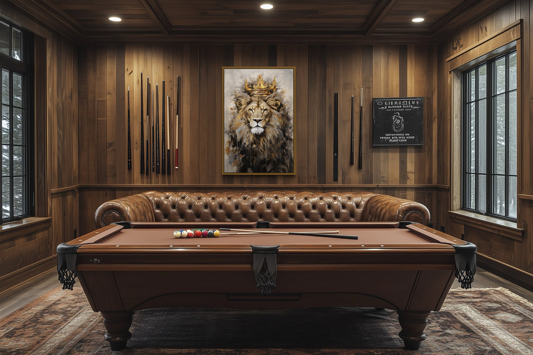 Lion King With Crown Framed Canvas Wall Art For Man Cave