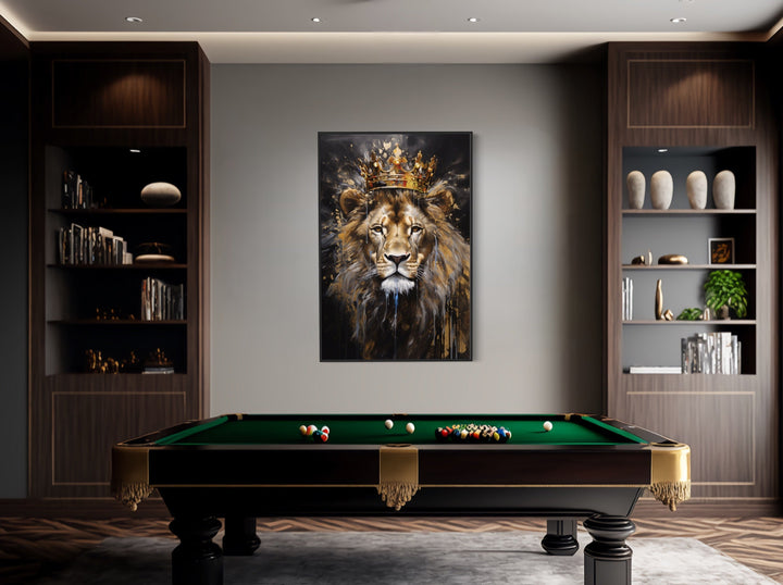 Lion King With Crown Man Cave Framed Canvas Wall Art