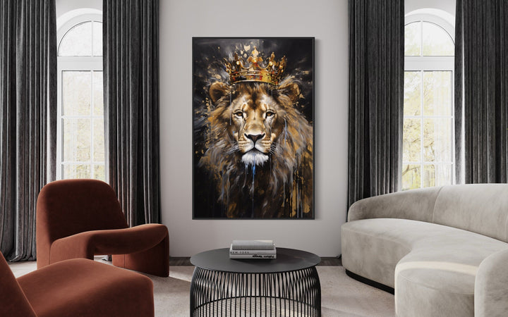 Lion King With Crown Man Cave Framed Canvas Wall Art