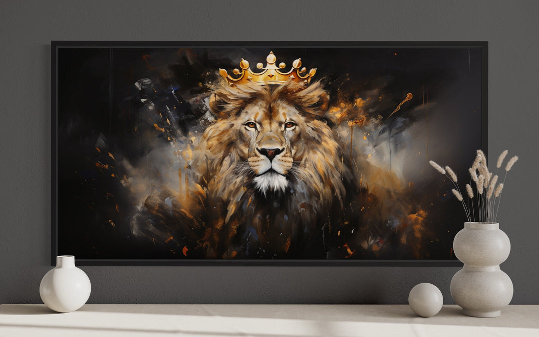 Lion King With Crown Statement Framed Canvas Wall Art For Men