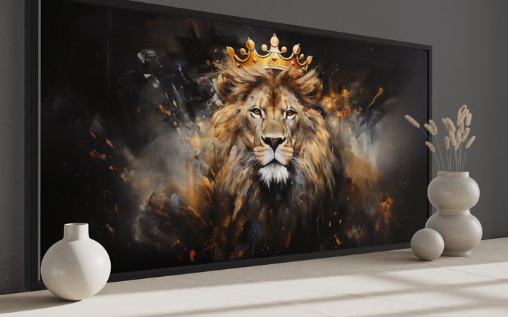 Lion King With Crown Statement Framed Canvas Wall Art For Men