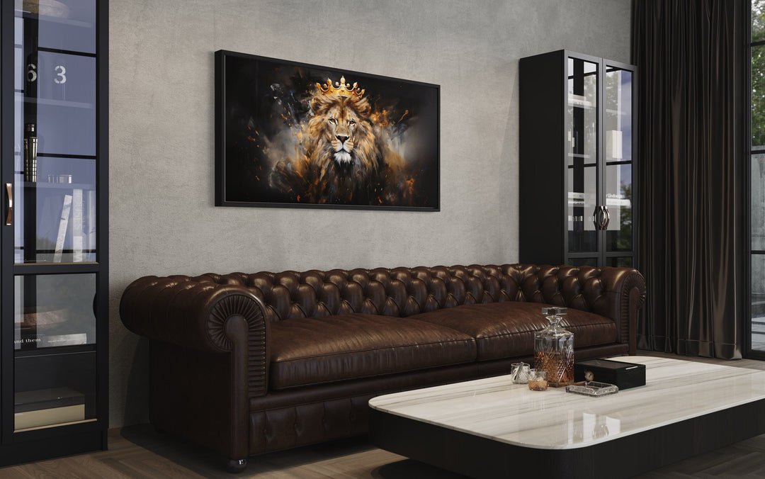 Lion King With Crown Statement Framed Canvas Wall Art For Men