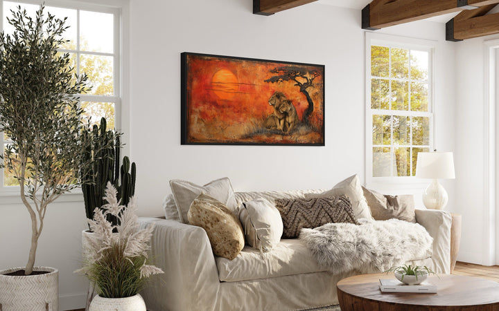 Lion and Lioness Wall Art – Framed Canvas Prints | African Savanna Wildlife Decor