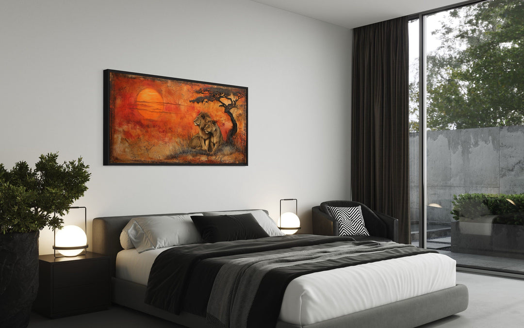 Lion and Lioness Wall Art – Framed Canvas Prints | African Savanna Wildlife Decor