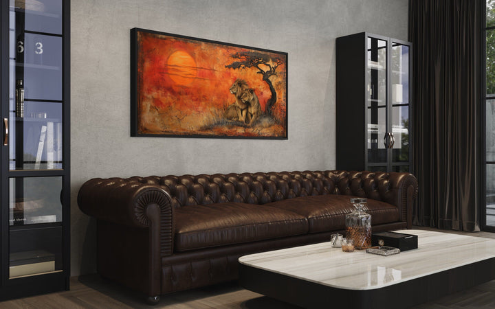 Lion and Lioness Wall Art – Framed Canvas Prints | African Savanna Wildlife Decor
