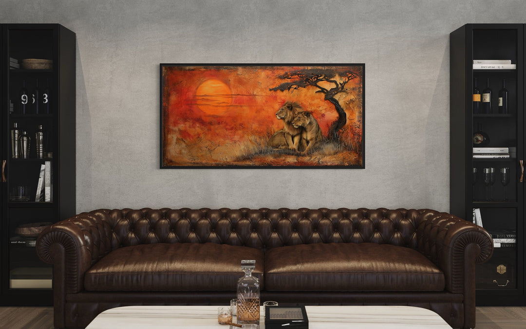 Lion and Lioness Wall Art – Framed Canvas Prints | African Savanna Wildlife Decor