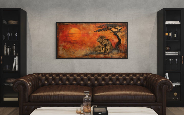 Lion and Lioness Wall Art – Framed Canvas Prints | African Savanna Wildlife Decor