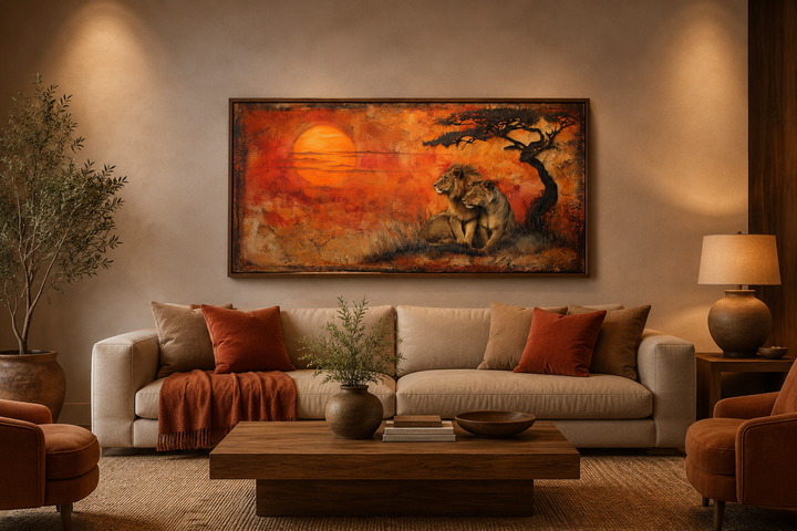 Lion and Lioness Wall Art – Framed Canvas Prints | African Savanna Wildlife Decor