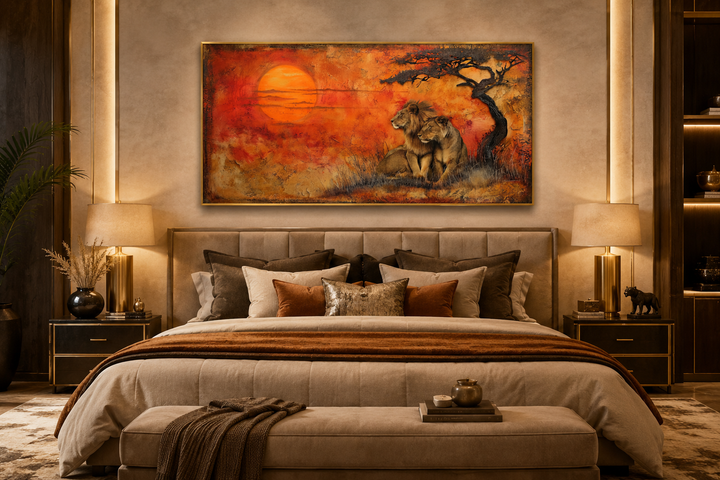 Lion and Lioness Wall Art – Framed Canvas Prints | African Savanna Wildlife Decor