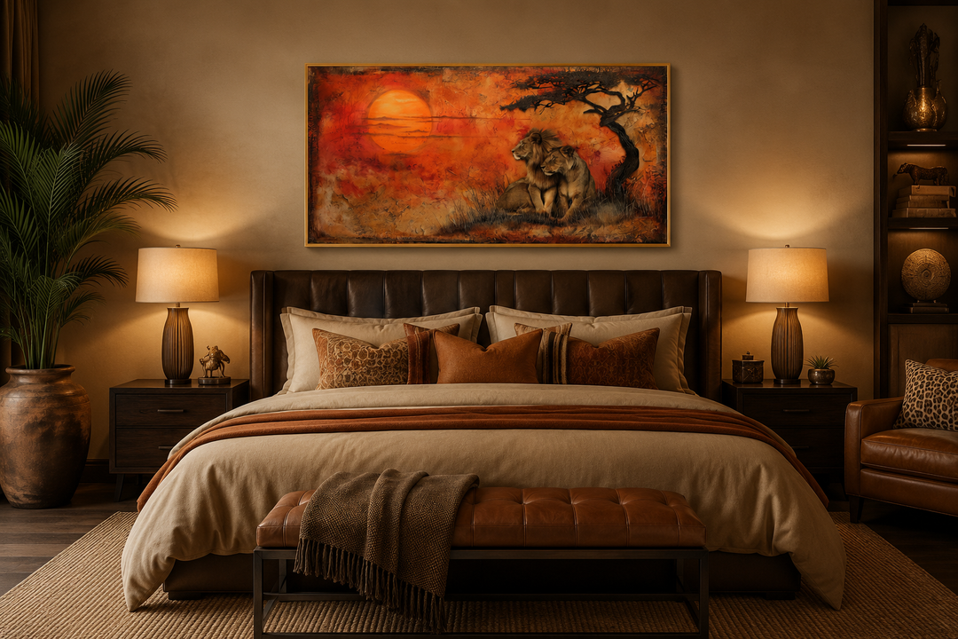 Lion and Lioness Wall Art – Framed Canvas Prints | African Savanna Wildlife Decor