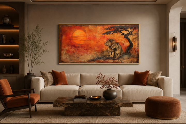 Lion and Lioness Wall Art – Framed Canvas Prints | African Savanna Wildlife Decor