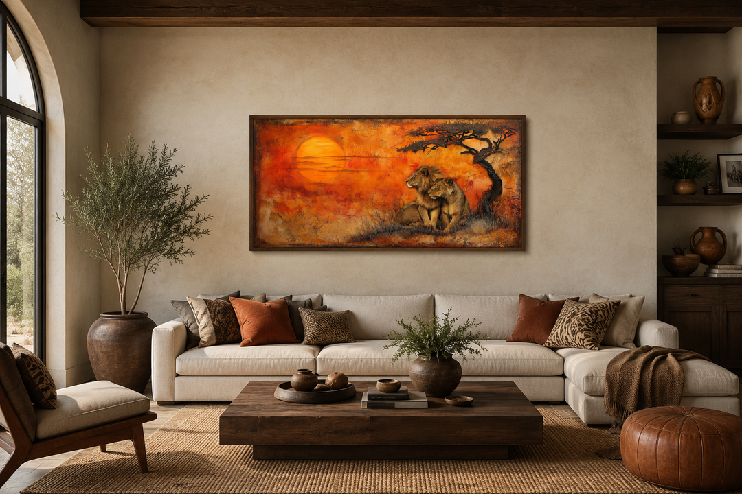 Lion and Lioness Wall Art – Framed Canvas Prints | African Savanna Wildlife Decor