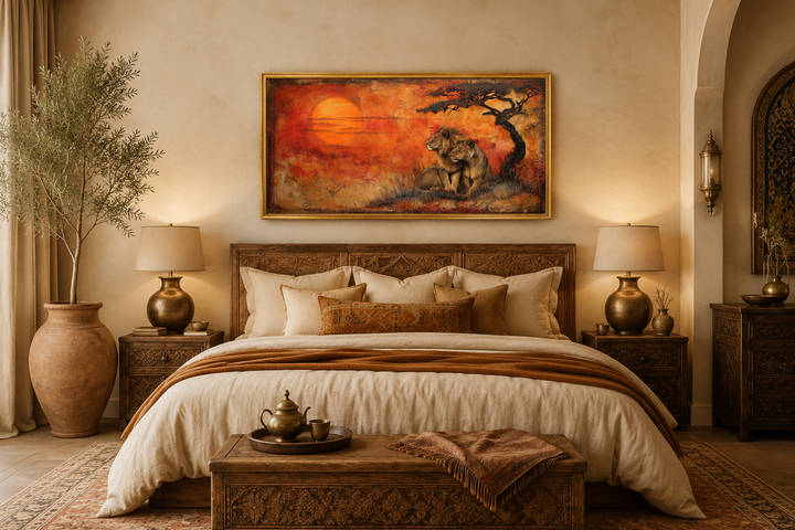 Lion and Lioness Wall Art – Framed Canvas Prints | African Savanna Wildlife Decor