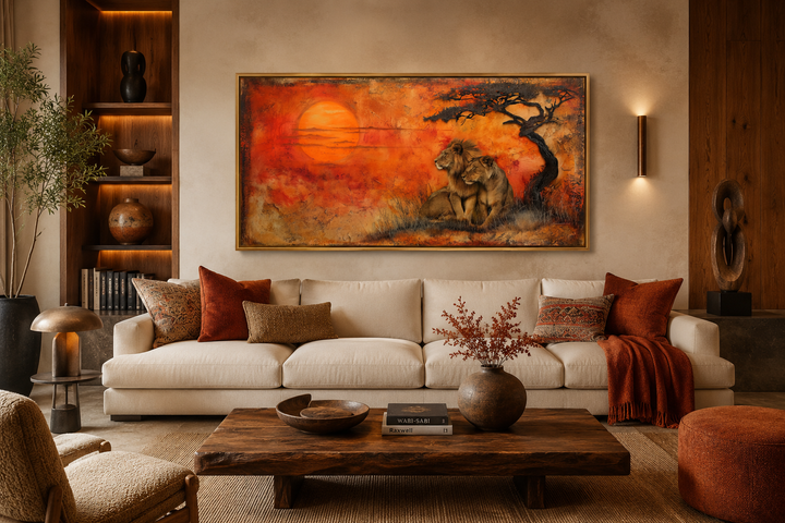Lion and Lioness Wall Art – Framed Canvas Prints | African Savanna Wildlife Decor