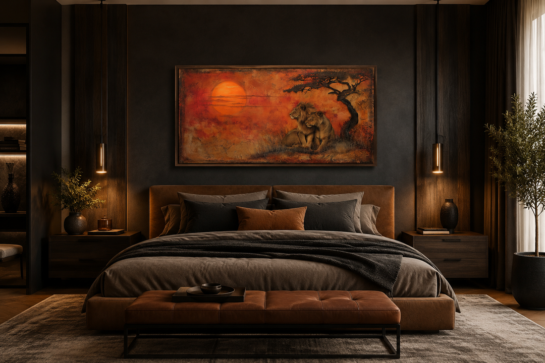 Lion and Lioness Wall Art – Framed Canvas Prints | African Savanna Wildlife Decor