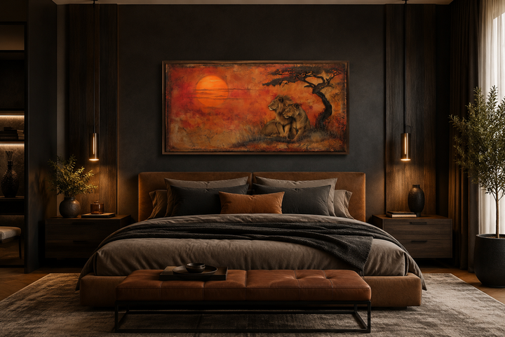 Lion and Lioness Wall Art – Framed Canvas Prints | African Savanna Wildlife Decor