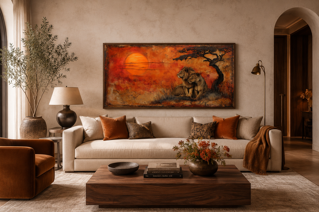 Lion and Lioness Wall Art – Framed Canvas Prints | African Savanna Wildlife Decor