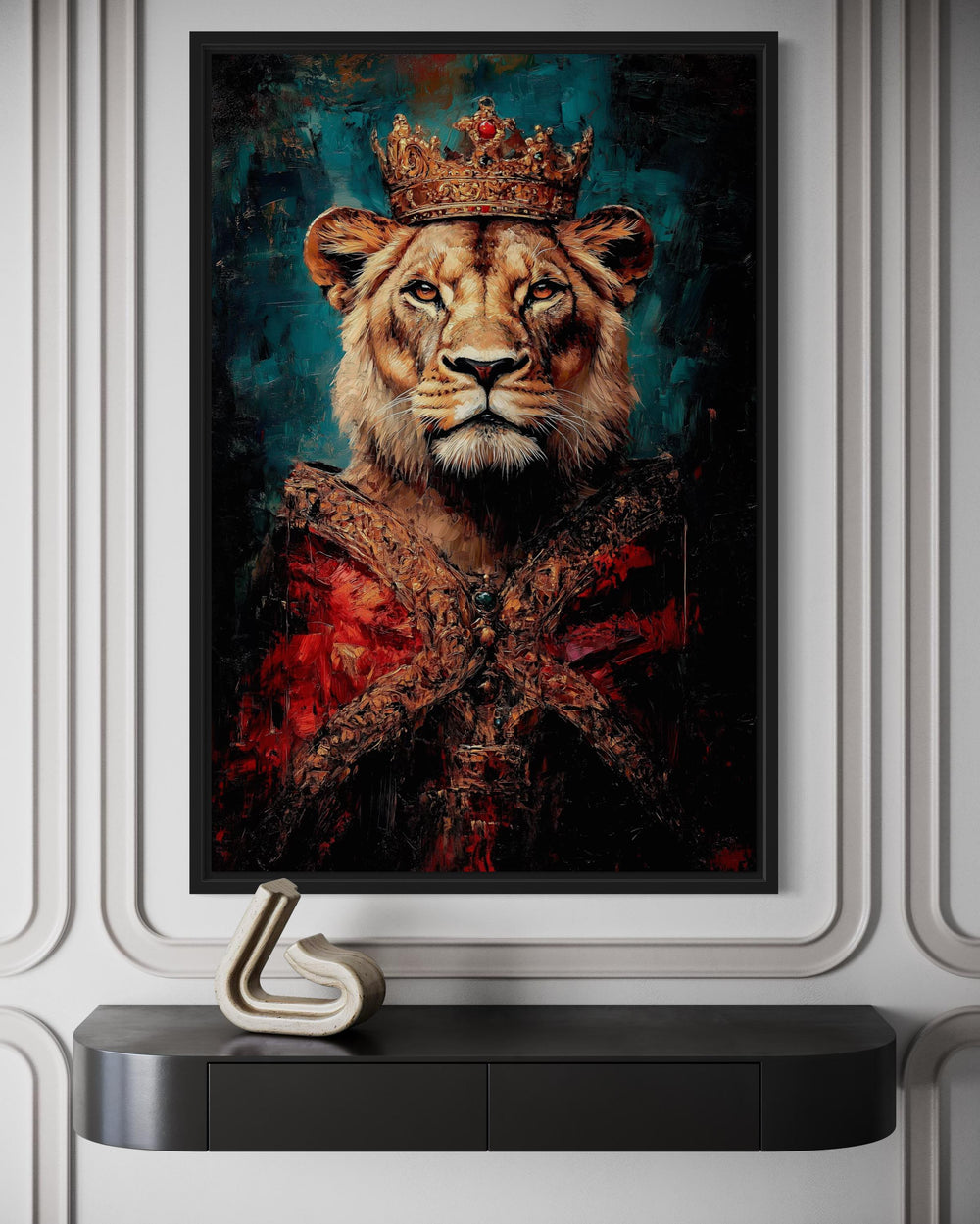 Lioness Queen With Crown And Robe Victorian Portrait Wall Art