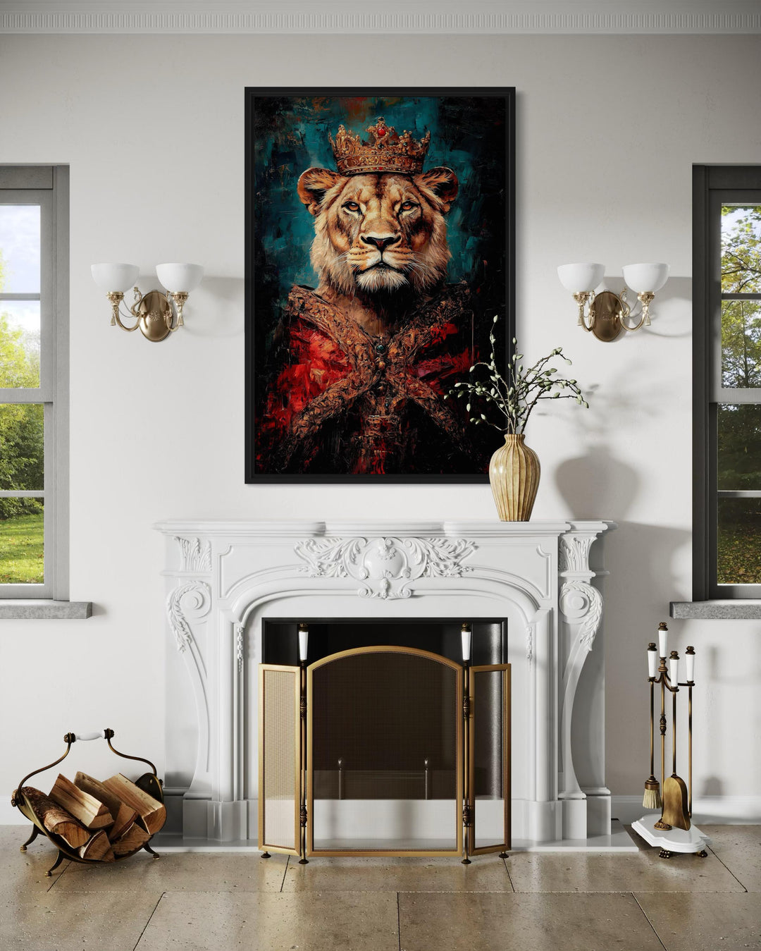 Lioness Queen With Crown And Robe Victorian Portrait Wall Art