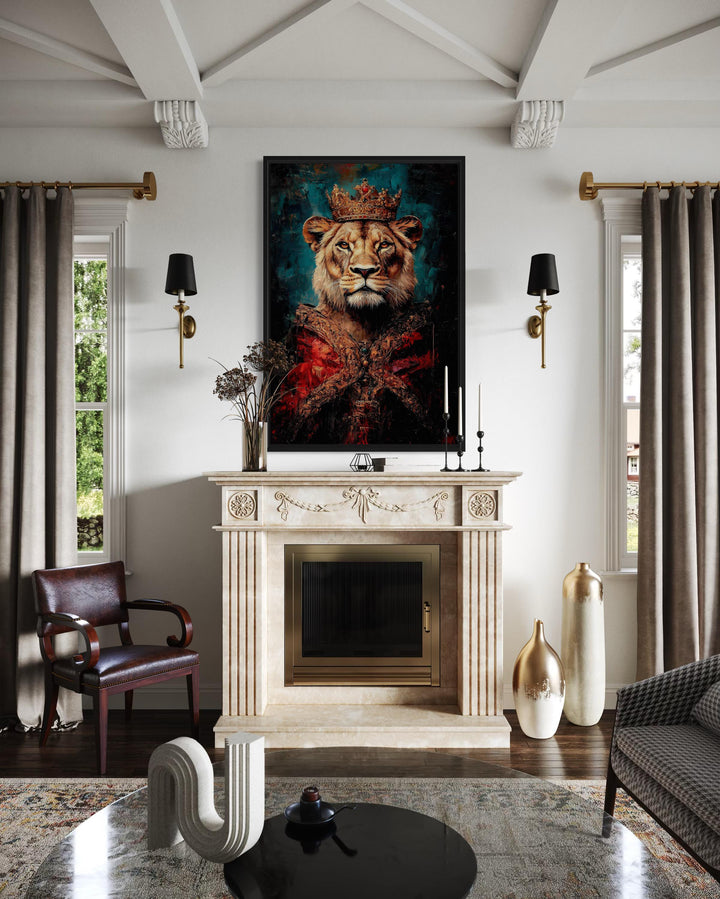 Lioness Queen With Crown And Robe Victorian Portrait Wall Art