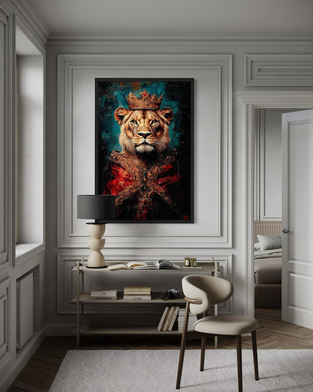 Lioness Queen With Crown And Robe Victorian Portrait Wall Art